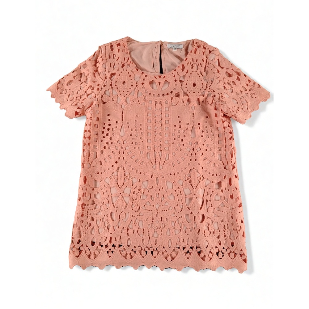 Darling Lace Blouse XS Crew Neck Scalloped Hem Fitted Top Cottagecore Romantic